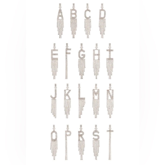 Silver Initial M Letter Swarovski Drop Earrings, Alphabet Dangling Earrings 🎀 - Picture 3 of 4